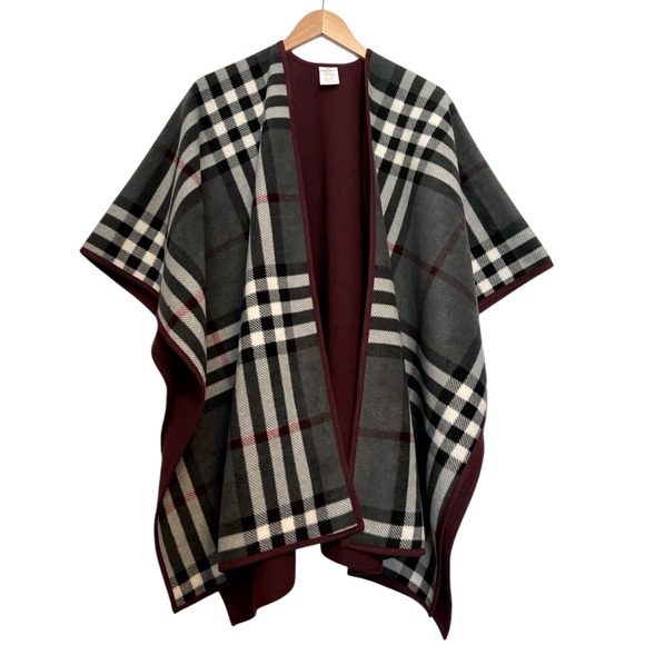 Woolrich Reversible Wrap Plaid Oversized Cape One Size - Picture 1 of 7